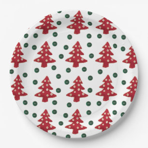 Assiettes En Carton Baubles Bouton Bouton Arbres de Noël Rouges