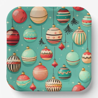 Assiettes En Carton Baubles de Noël rétro gros