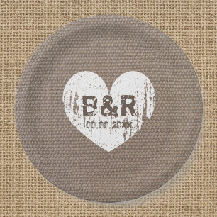 Assiettes En Carton BBQ vintage de monogramme de toile de jute