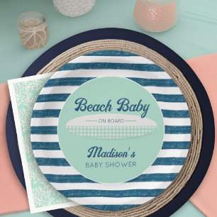 Assiettes En Carton Beach Baby à bord Marine Stripes Mint Baby shower