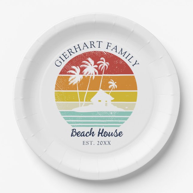 Assiettes En Carton Beach House Famille Réunion Balnéaire Palmiers (Devant)