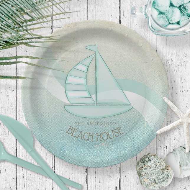 Assiettes En Carton Beach House Nautical Voilier Aqua Blue ID623 (Créateur téléchargé)