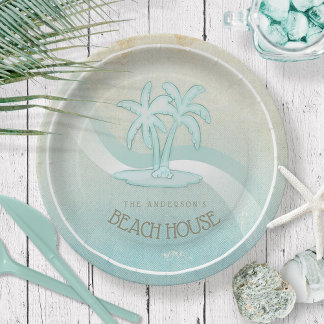 Assiettes En Carton Beach House Palm Trees Aqua ID623