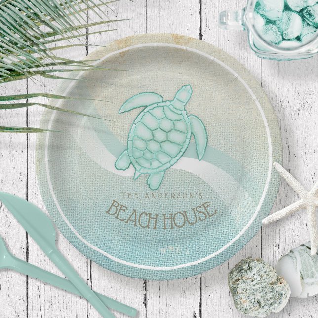 Assiettes En Carton Beach House Tortue nautique Aqua Blue ID623 (Créateur téléchargé)