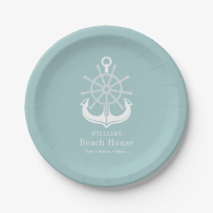 Assiettes En Carton Beach House Turquoise Nom de famille Ancre