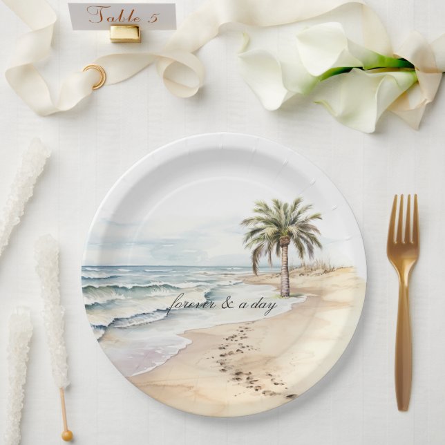 Assiettes En Carton Beach Ocean Palm Tree Mariage (Mariage)