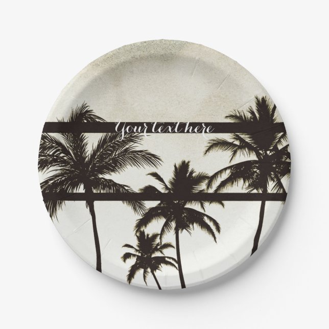 Assiettes En Carton Beach Party Palm Trees Tropical White Hot Night (Devant)