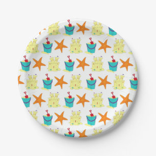 Assiettes En Carton Beach Party Sandcastle Starfish Sand Bucket