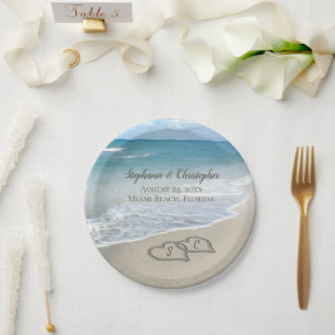 Assiettes En Carton Beach Wedding Hearts