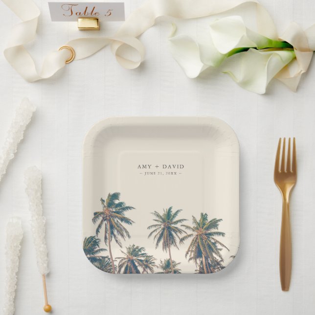 Assiettes En Carton Beach Wedding Reception Palm Tree Personalized (Mariage)