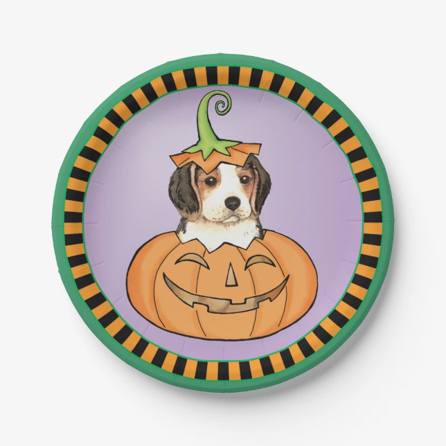 Assiettes En Carton Beagle d'Halloween (Devant)