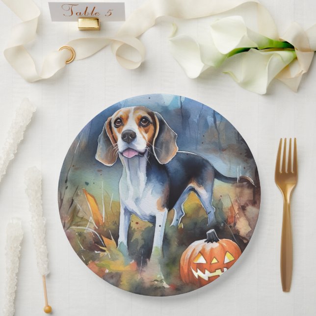 Assiettes En Carton Beagle d'Halloween avec peur Citrouille (Mariage)