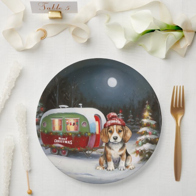 Assiettes En Carton Beagle d'hiver Caravan Christmas Adventure (Mariage)