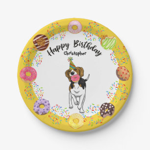 Assiettes En Carton Beagle Dog Birthday Donuts Party Plaque papier
