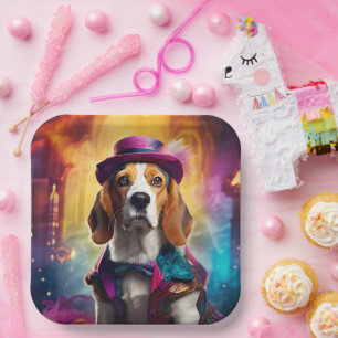 Assiettes En Carton Beagle en costume vibrant