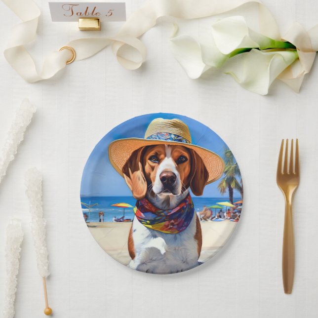 Assiettes En Carton Beagle sur la plage, cadeau d'été pour les amoureu (Mariage)