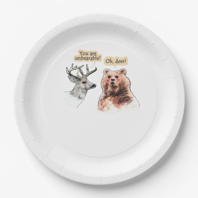 Assiettes En Carton Bear And Deer Conversation Funny Wildlife Design  (Devant)