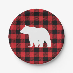 Assiettes En Carton Bear Buffalo Check Motif Holiday