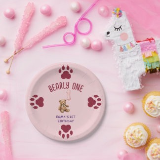 Assiettes En Carton Bearly One | Ourson Brun pour Premier Anniversaire