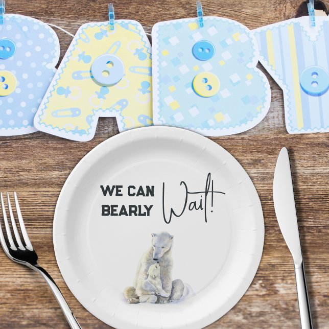 Assiettes En Carton Bearly Wait Polar Ours rose Fille Baby shower (Créateur téléchargé)