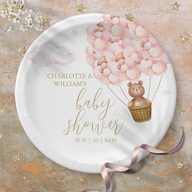 Assiettes En Carton Bearly Wait Teddy Ours Rose Girl Baby shower (Bearly Wait Teddy Bear Pink Girl Baby Shower Paper Plates)