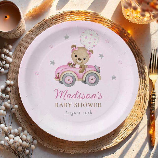 Assiettes En Carton Bearly Wait Teddy Ours Rose Girl Baby shower (Créateur téléchargé)