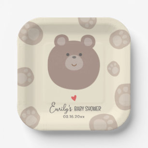 Assiettes En Carton Beary Cute Brown Teddy Bear Cub Baby shower garçon