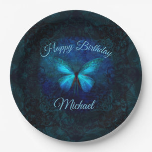 Assiettes En Carton Beau anniversaire de papillon bleu