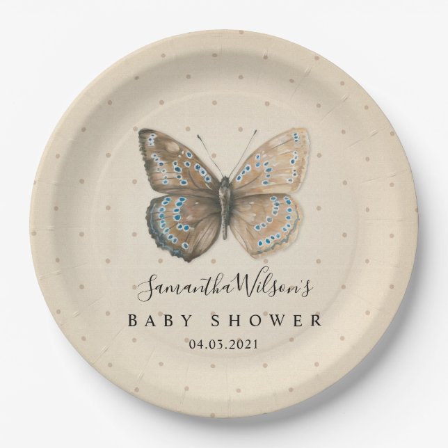 Assiettes En Carton Beau Baby shower à papillon aquarelle (Devant)