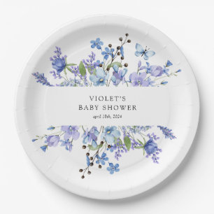 Assiettes En Carton Beau Baby shower Fleur sauvage bleu