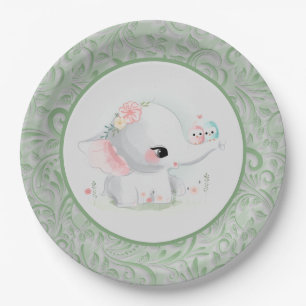 Assiettes En Carton Beau bébé blanc garçon ou fille éléphant