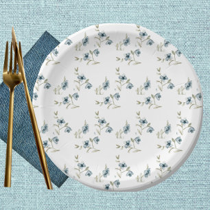 Assiettes En Carton Beau bleu Floral Français Élégance