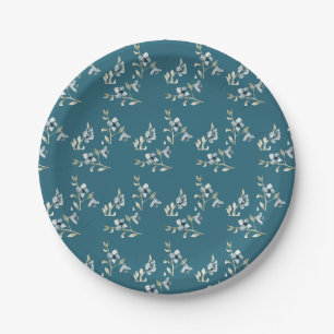 Assiettes En Carton Beau bleu Turquoise Floral Français Élégance
