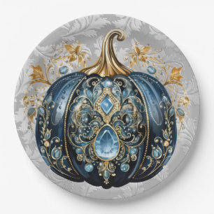Assiettes En Carton Beau citrouille bleu et or bijoux