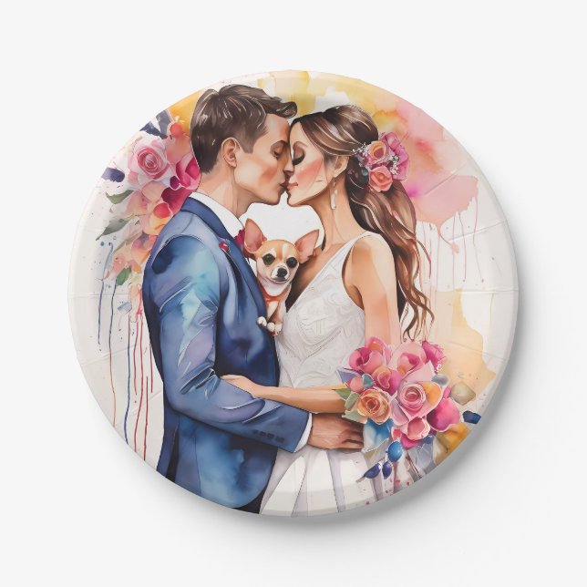 Assiettes En Carton Beau couple Mariage avec mignonne drôle (Devant)