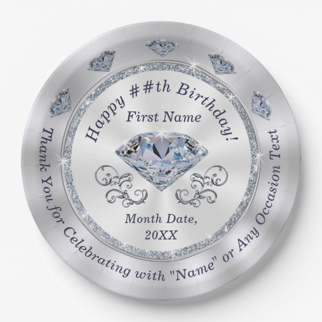 Assiettes En Carton Beau Diamant, Plaques d'Anniversaire Personnalisé (Devant)