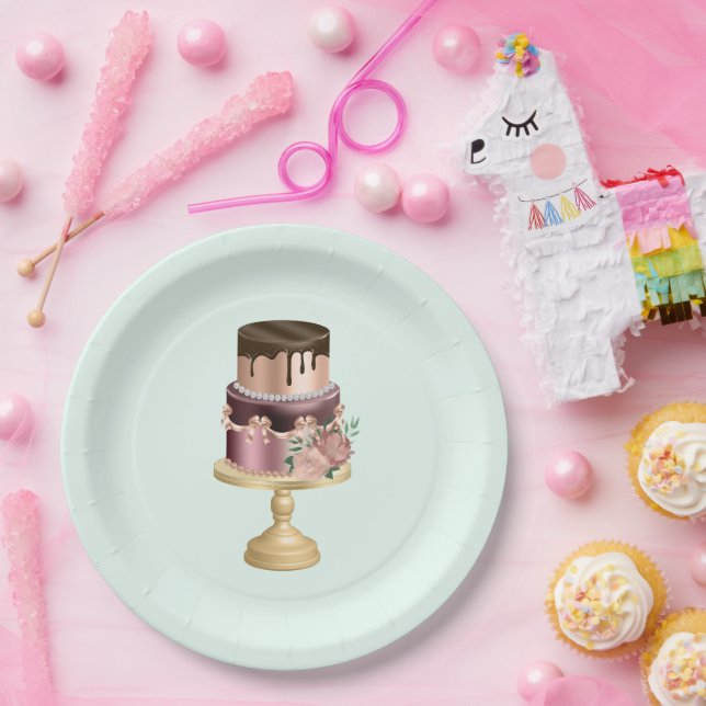 Assiettes En Carton Beau gâteau de fête de Glam brillant (Fête)