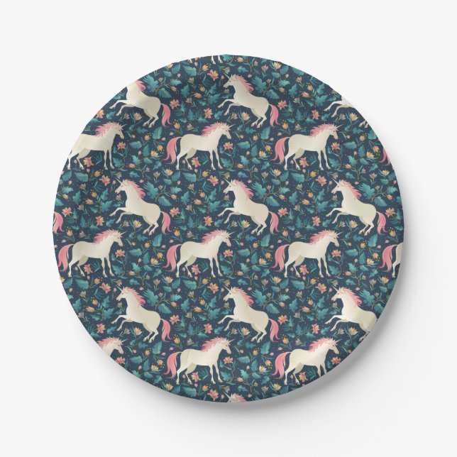 Assiettes En Carton Beau motif magique de licorne (Devant)