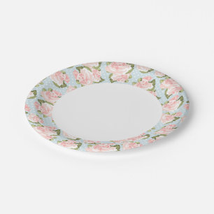Assiettes En Carton Beau motif rose aux pois bleus