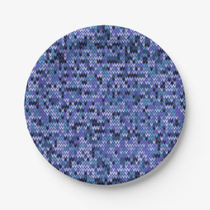 Assiettes En Carton Beau, motif tricot, tricoté, bleu et