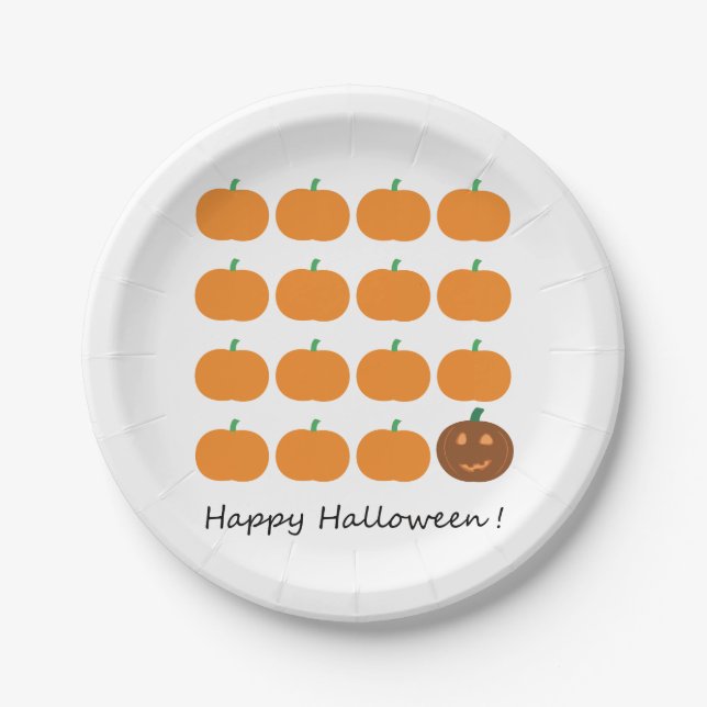 Assiettes En Carton Beau Patch Citrouille Halloween (Devant)