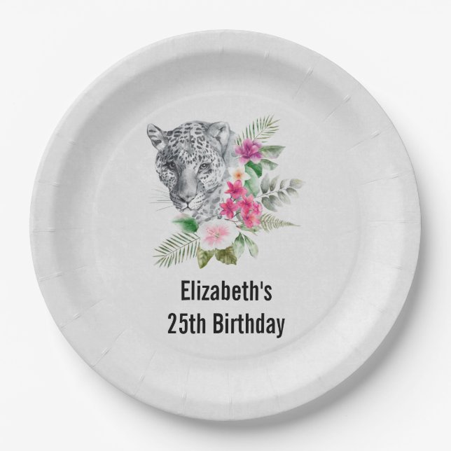 Assiettes En Carton Beau Portrait de tête léopard Anniversaire (Devant)