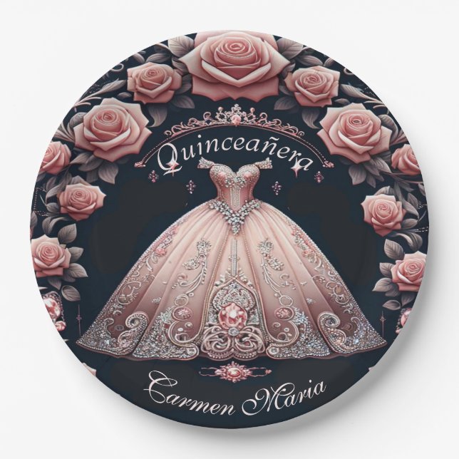 Assiettes En Carton Beau Rose espagnol Quinceañera (Devant)