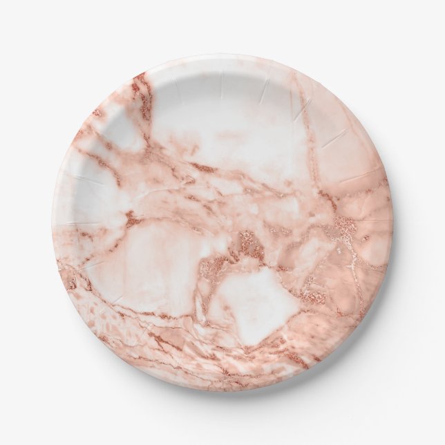 Assiettes En Carton Beau Rose Gold Sparkle Motif en marbre (Devant)