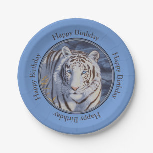 Assiettes En Carton Beau tigre blanc aux yeux bleu cristal