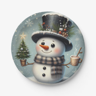Assiettes En Carton Beau tourbillon Noël/bonhomme de neige d'hiver