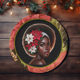 Assiettes En Carton Beauté afro-américaine avec Poinsettias