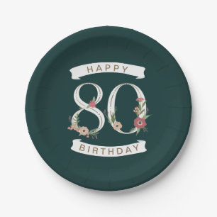 Assiettes En Carton Beaux chiffres floraux 80e anniversaire