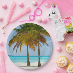 Assiettes En Carton Beaux palmiers sur une plage tropicale