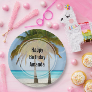 Assiettes En Carton Beaux palmiers sur une plage tropicale Anniversair